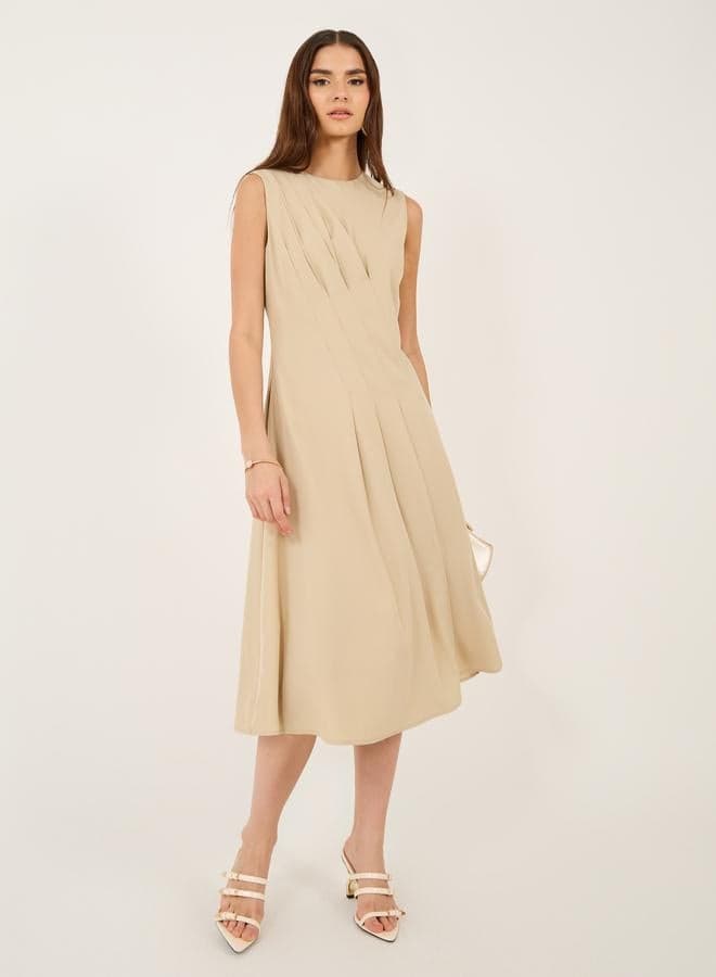Solid Sleeveless A-Line Midi Dress — XXL