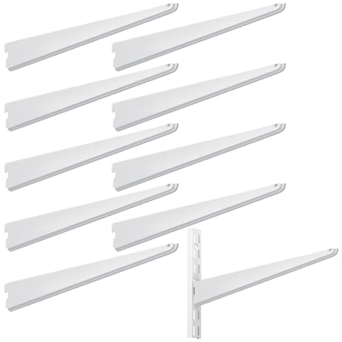 Yalikop 10 Pack Adjustable Shelf Brackets for Double Track System Closet Organization Heavy Duty Wire Shelf Brackets (White,11.5 Inches)