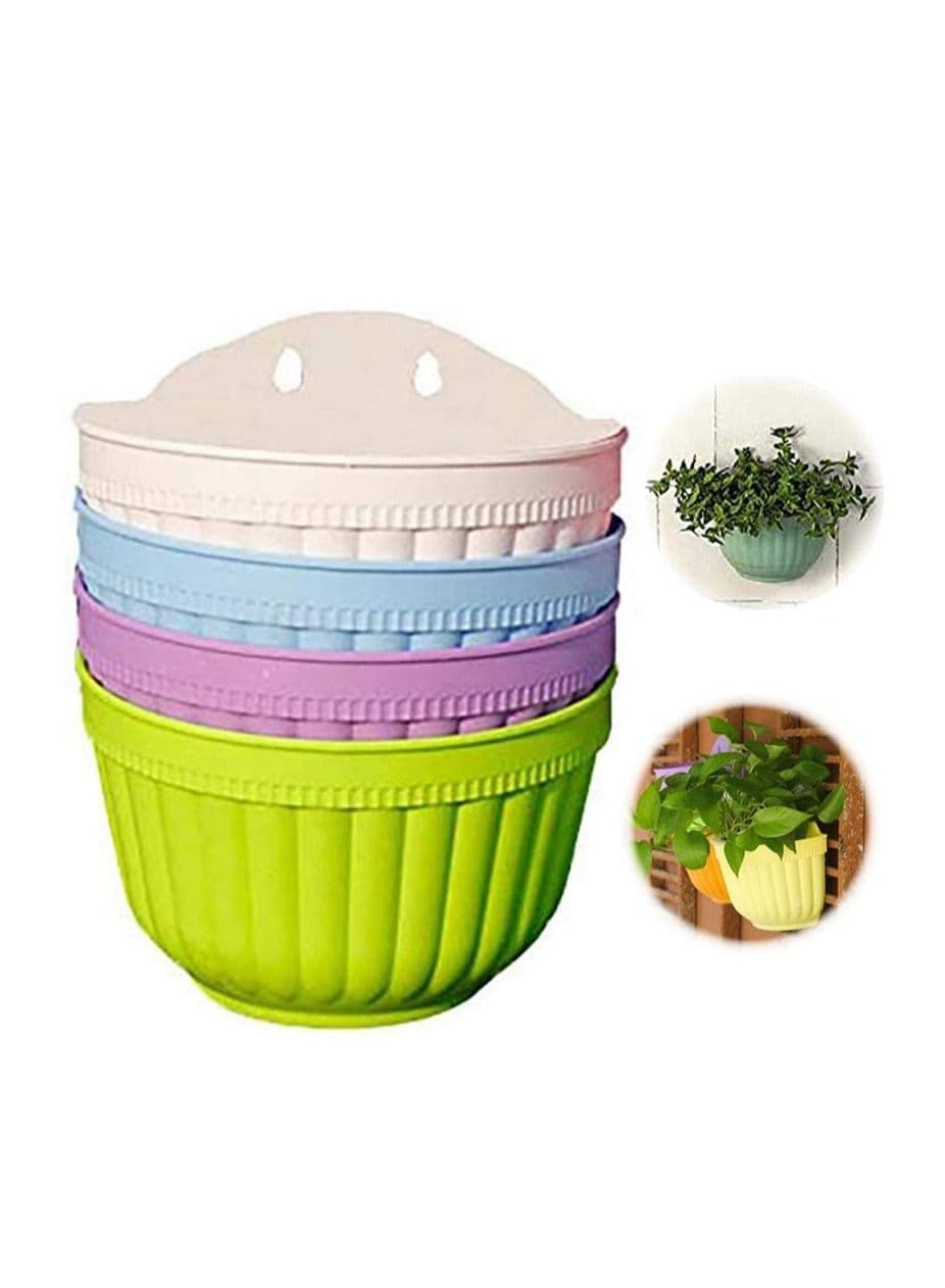 Colorful Resin Wall Hanging Planter Pot, 4Pcs Plastic Flower Pot, Garden Living Wall Mount Window Hang Indoor Outdoor Plant Flower Basket for Balcony Railing Shelf Fence Bedroom Trellis
