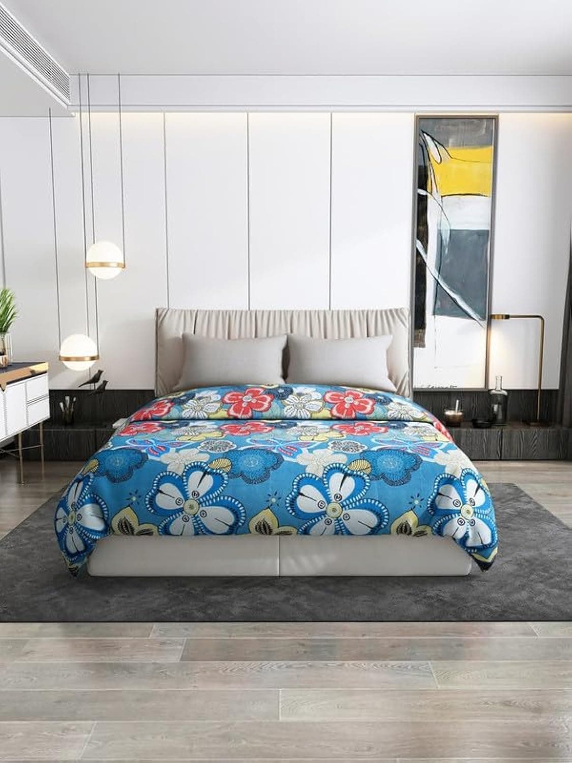 Nendle 400 TC Floral Pattern Premium Cotton Super King Size Bedsheets 108X108 Inches with Contrast Pillow Covers for Luxurious Softness and Anti Fade Prints (Floral Texture,Pack of 3) Multi Color