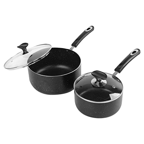 HooJay Nonstick Saucepan Set with Lid, Non Stick 2Qt & 3Qt Sauce Pan Set with Glass Lid Small Pot for Home Kitchen