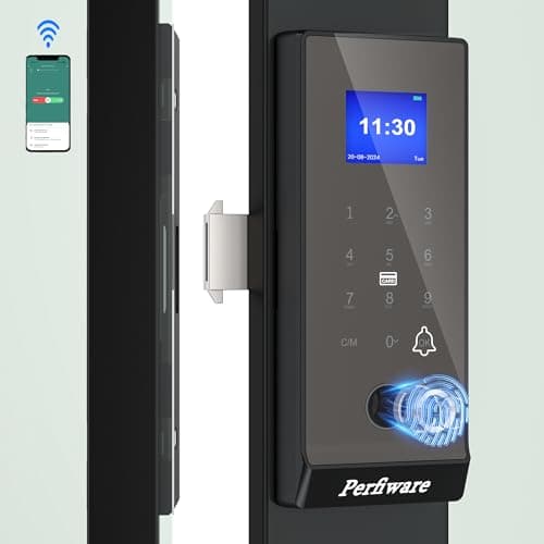 Perfiware Sliding Glass Door Lock LG75TY with APP,Smart Fingerprint Keypad Pin Screen Sliding Door Locks,Keyless Safety Lock for Sliding Door,Great for Office,Hotel,Apartment,Patio,Barn,Front Door