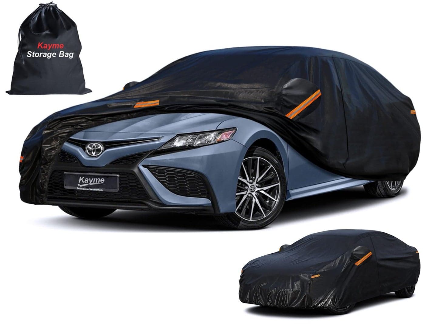 Kayme 7 Layers Heavy Duty Car Cover Waterproof All Weather Full Exterior Cover Outdoor Snow Sun Uv Protection with Zipper for Automobiles Universal Fit for Sedan 186 to 193 Inch