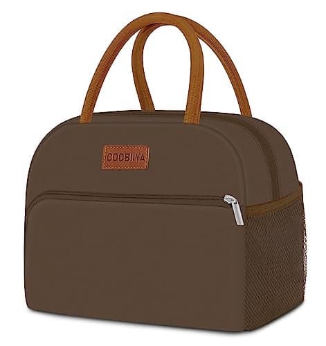 Coobiiya Lunch Bag Women, Lunch Box for Women Adult Men, Small Leakproof Cute Lunch Tote Large Capacity Reusable Insulated Cooler Lunch Container for Work/Office/Picnic/Travel-Brown