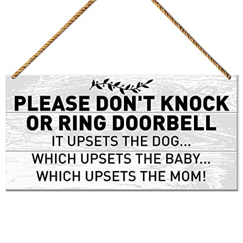 Baby Sleeping Sign for Front Door It Upsets The Dog Baby Mom Dog Warning No Soliciting Sign for Home Decor Beware of Dog Sign for Gate Fence Yard Decoration New Mom Parents Baby Shower Gifts
