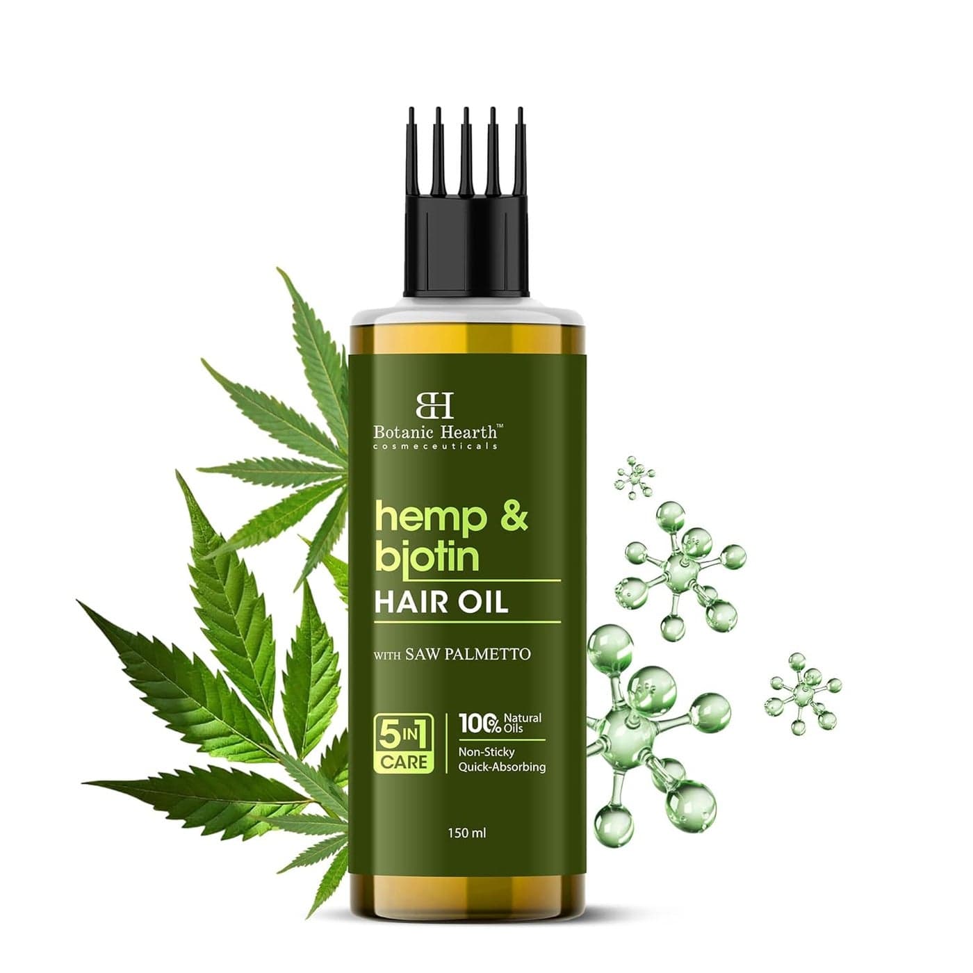 Botanic Hearth Hemp Biotin Hair Oil for Hair Growth Strength with Saw Palmetto 150ml NonSticky FastAbsorbing 100 Natural Oils for Healthy Scalp Hair with Hair Oil Applicator