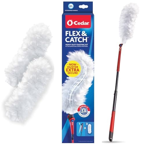 OCedar Flex Catch Heavy Duty Dusting Kit with 3 Disposable Duster Refills New Improved Model Extendable 3 Ft Handle with StayOn Duster Hook Traps 3X More Dust Than Feather Dusters