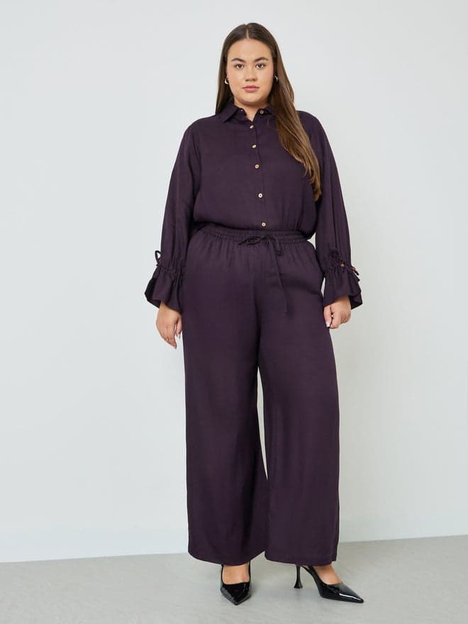 Plus Size Solid Cotton Wide Leg Pants