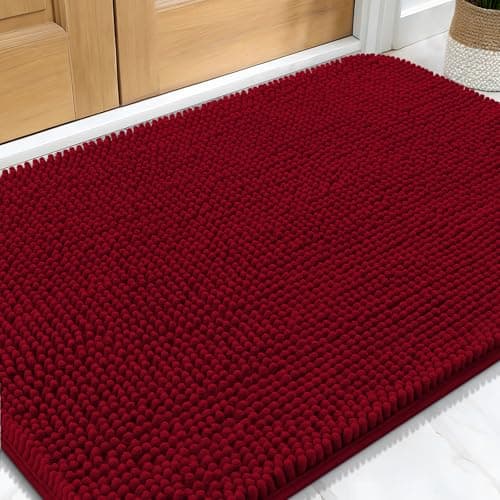 OLANLY Dog Door Mat for Muddy Paws 30x20 Absorbs Moisture and Dirt Absorbent NonSlip Washable Doormat Quick Dry Chenille Mud Mat for Dogs Entry Indoor Entryway Carpet for Inside Floor Red