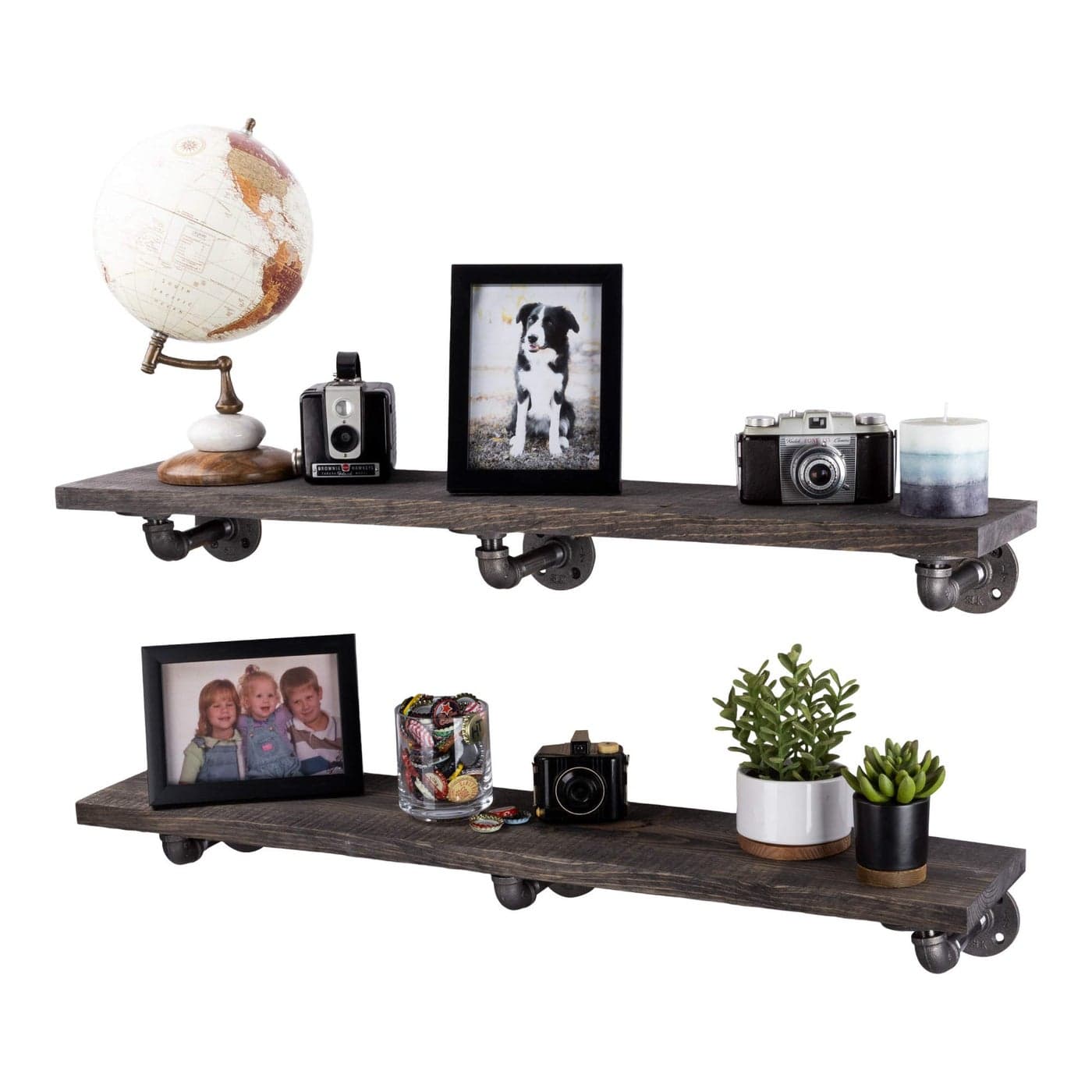 Industrial Pipe Wooden Shelves Restore by Pipe DCOR Premium Ponderosa Pine Wood Shelving 36 Inch Length Set of 2 Boards and 6 L Brackets Boulder Black Finish