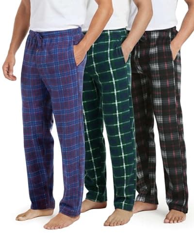 Real Essentials 3 Pack: Men's Fleece Pajama Pants Loungewear Soft Pj Bottoms Sleepwear Pockets (Big & Tall Available) Set 5-XL