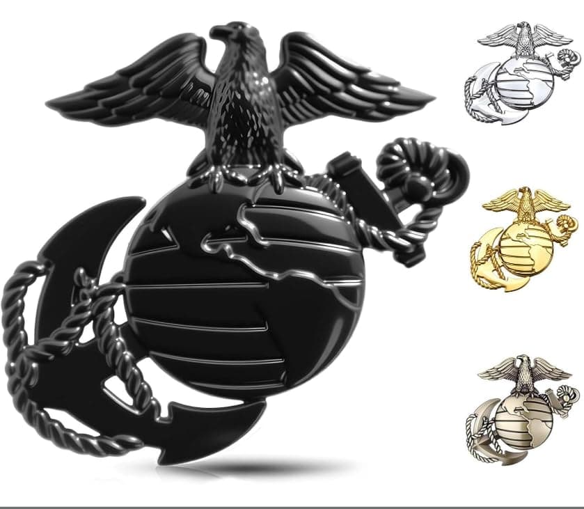 Metal Car Emblem Marine Corps Metal Auto Sticker3D Shape Car Decals with Eagle 33x31 3M AdhesiveVeterans and Military SupportersCars Trucks Black