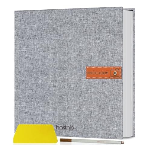 HASTHIP® Photo Album Self Adhesive Scrapbook Album for 4x6 5x7 8x10 Pictures, Linen Cover 20 sheets/40 Pages DIY Photo Book, Birthday Gifts for Family Wedding Travel (11.5"x10.6", Grey)