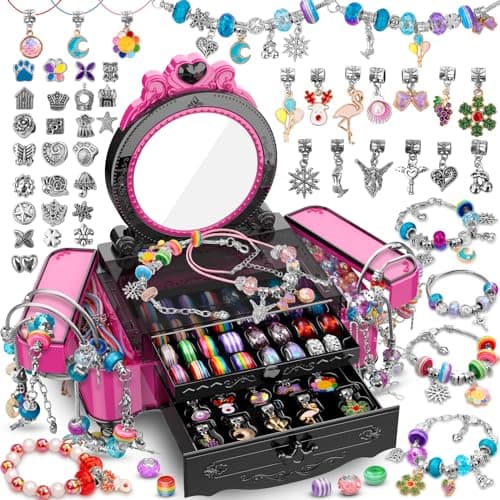 Hollyhi Charm Bracelet Making Kit DIY Girls Jewelry Making Kit with Rubber Band Friendship Bracelets Set Craft Toys for Ages 3 4 5 6 7 8 9 10 11 12 Year Old Girls Boys Kids Christmas Birthday Gifts