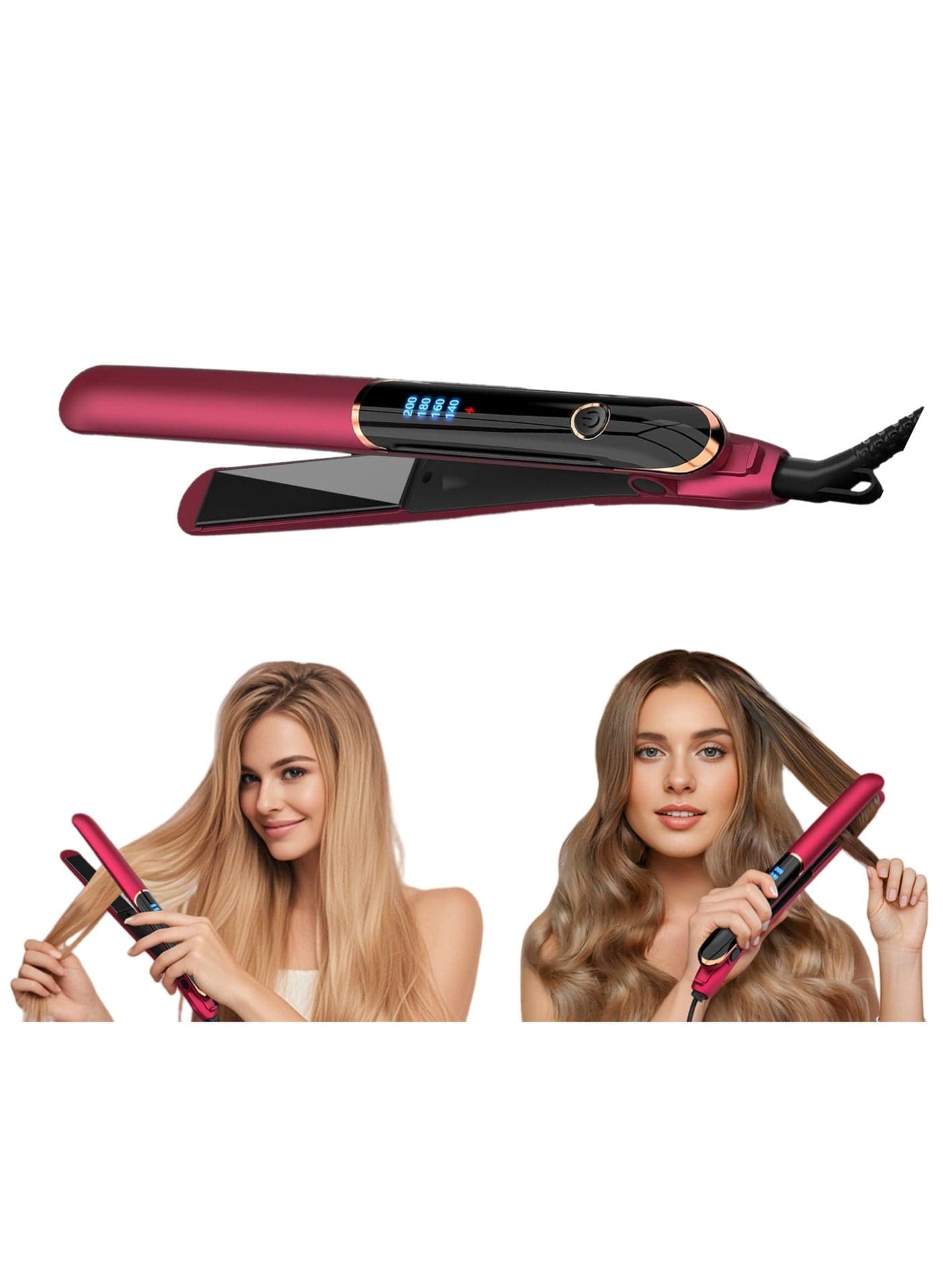 2 in 1 Hair Straightener and Curler 10s Fast Heat Up Flat Iron with Clear LCD Display Professional Ceramic Coating for Shinier and Smoother Hair Professional Hair Styling Tool
