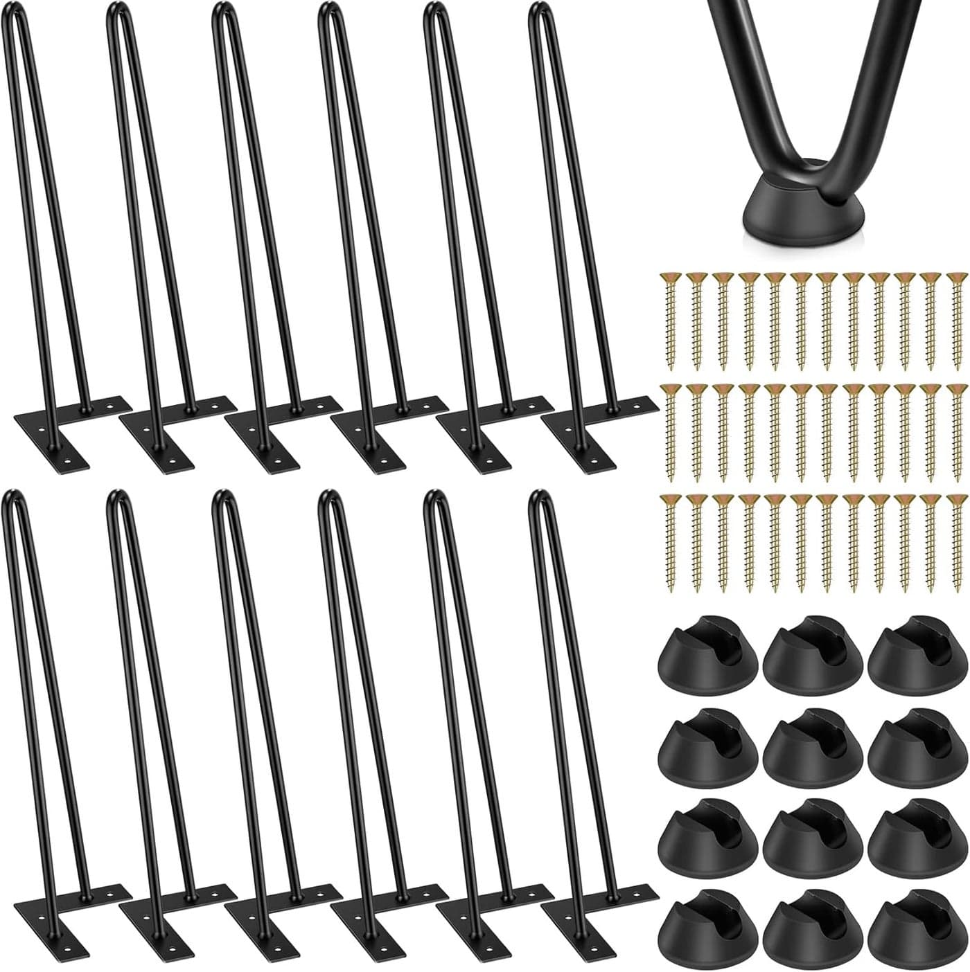 12 Pack Hairpin Legs 16 Inch Metal Table Legs Heavy Duty Desk Furniture Coffee Table DIY Projects for Cabinet Wardrobe Drawers Nightstand Bench with Floor Protectors and Screws
