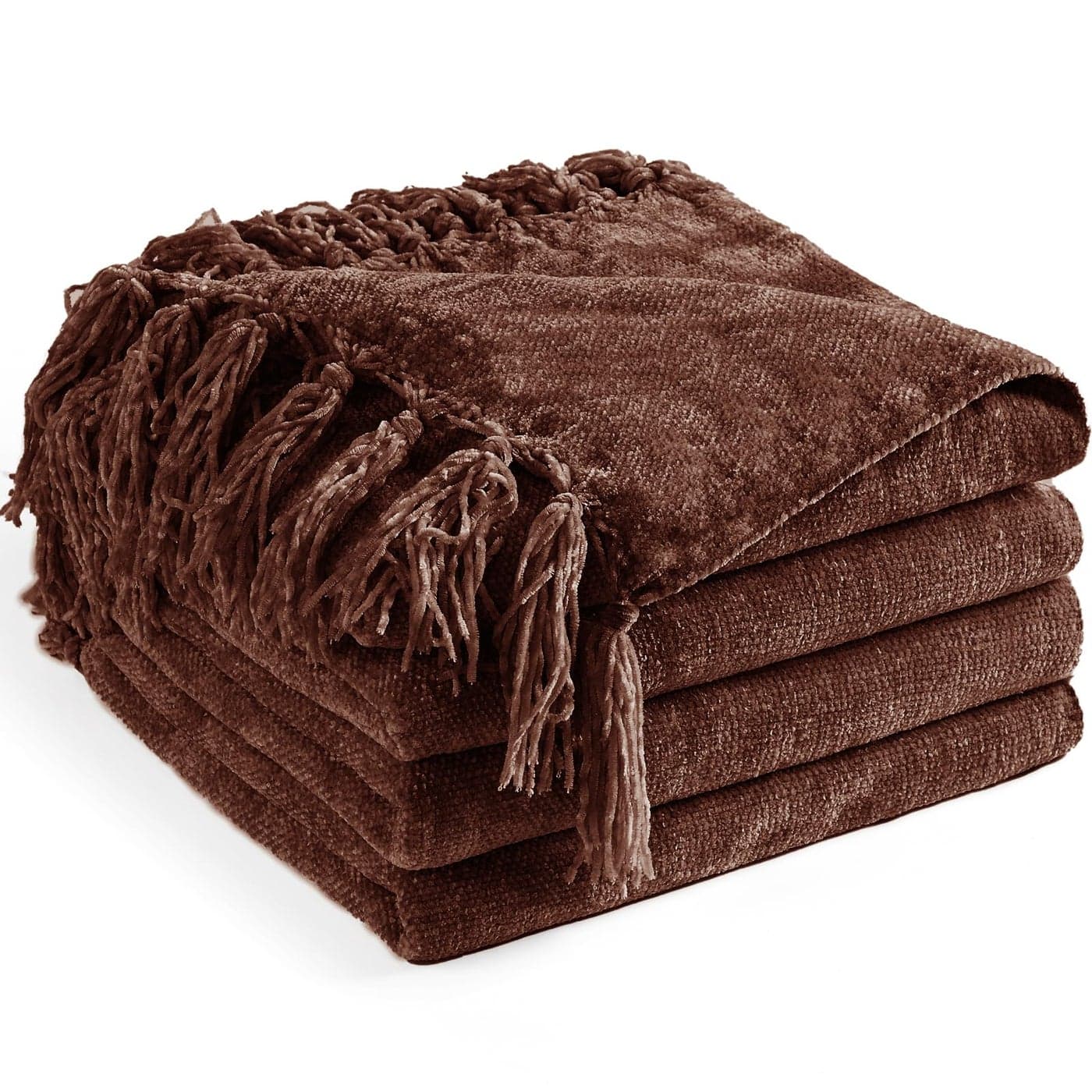 LONG CREATE Chenille Throw Blanket for Couch 50X 60 Soft Cozy Throws with Fringe Tassel for Bed Sofa Chair Cover Lightweight Knitted Decorative Boho Blankets for Living Room Dark Brown