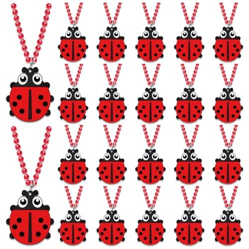 KeeStar 24 Pack Ladybug Necklace Party Favors for Insect Themed Baby Shower Birthday Party Goodie Bag Fillers School Carnival Rewards Photography Props Home Decorations Classroom Prize
