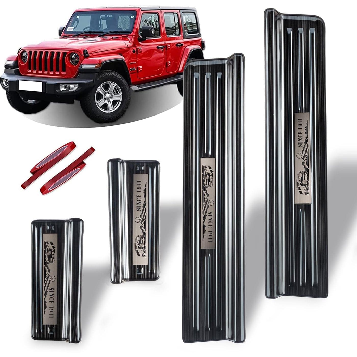 Rowa 304 Stainless Steel Door Sill Guards Compatible with Jeep Wrangler JL JLU 20182025 Gladiator JT 20202025 Brushed Black Door Entry Guard Full Coverage