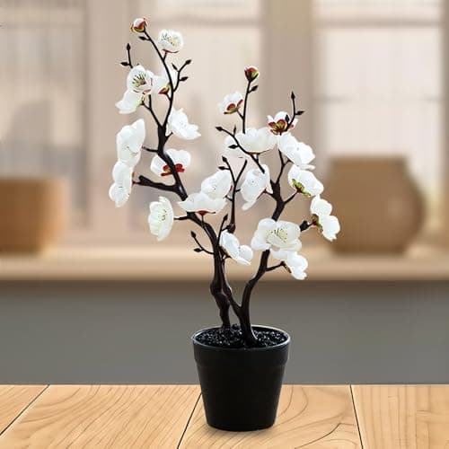Ekhasa Nostrae Cherry Blossom Artificial Flowers with Vase Pot for Home Decor (34 CM Total Height, 23 Flower Heads) | Guldasta Flower Pots with Artificial Flower for Living Room, Bedroom, Office