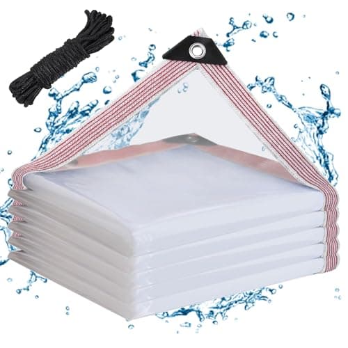 Welacymet Clear Waterproof Tarp Heavy Duty 4x6 UV Resistant Vinyl Plastic with Grommets RipStop Cover for Chicken Coop Patio Camping GreenhouseWhite Border