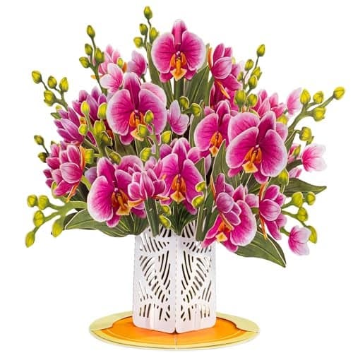 Paper Love 3D Pop Up Flower Bouquet Card, with Orchids Forever Flowers Keepsake, Mothers Day Gift, Birthday, Graduation, Get Well, Thank You, All Occasion - Oversized 10" x 7" Cards - Includes Envelope and Note
