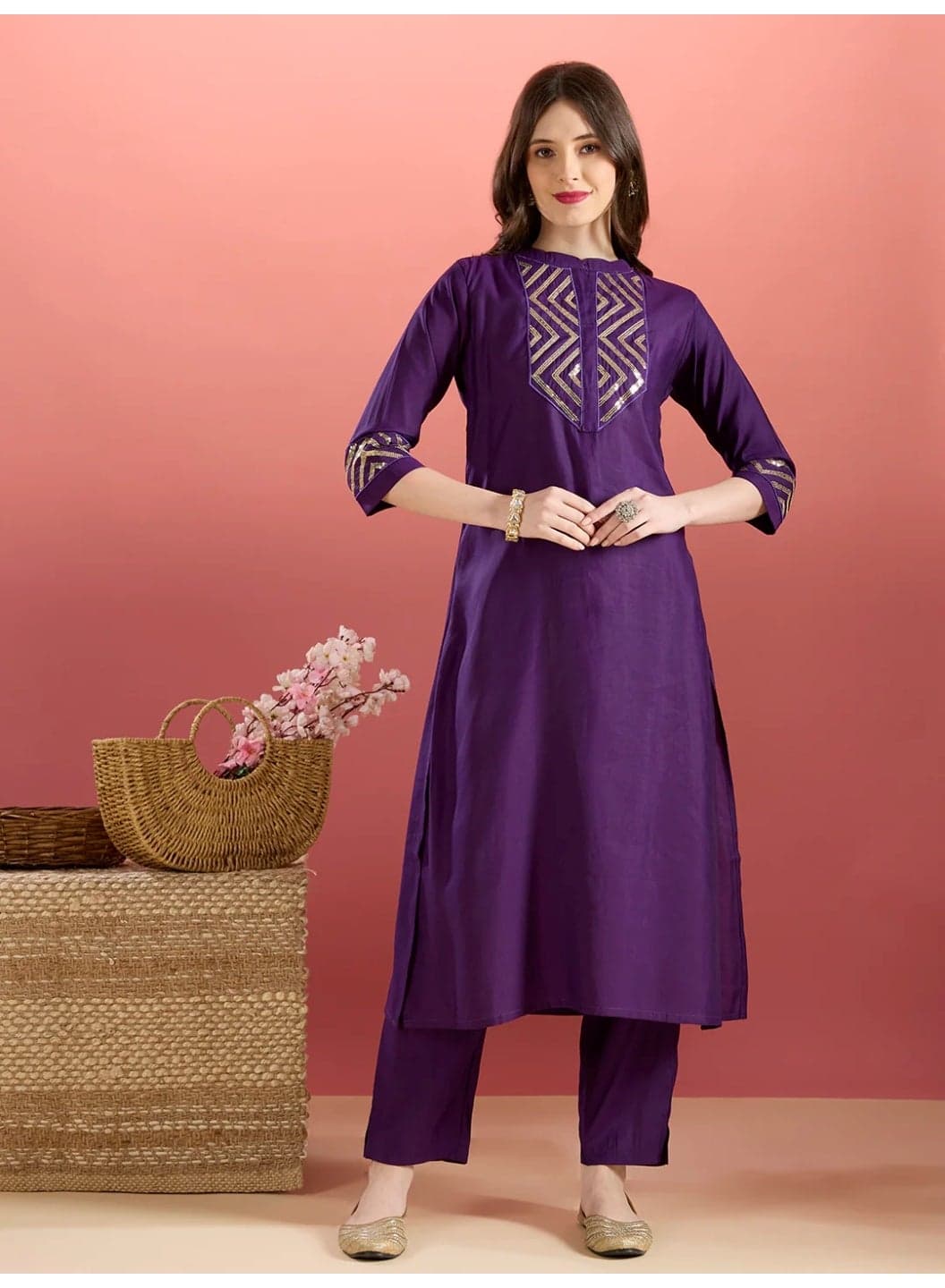 Purple Muslin Silk Sequin Embroidered A-Line Co-ord Set for Women – Indian Ethnic Wear, Festive Party Co-ord Outfit