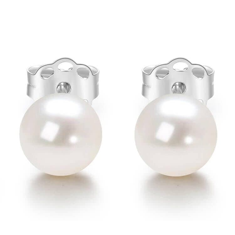 Gold Plated 9mm White Freshwater Cultured Pearl Stud Earrings for Women