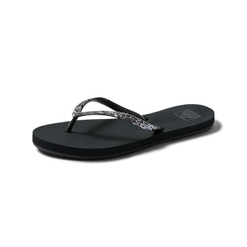 Reef Stargazer Womens Beach Flip Flop, Super Lightweight and Soft Footbed, Thin Glitter Strap, Shadow, 6