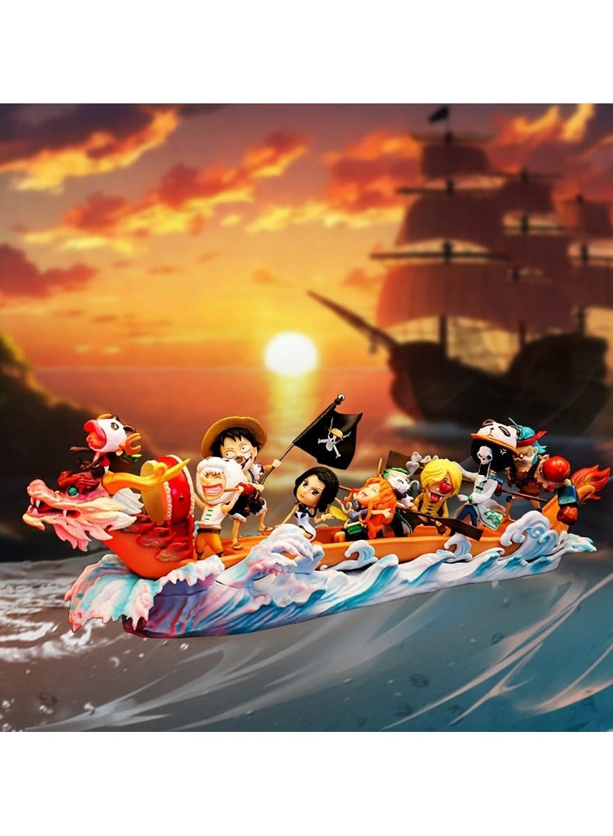 One Piece Straw Hat Group 9 People Dragon Boat Luffy Nami Zoro Sanji Brooke Chopper Hand Set Model To Send Gifts