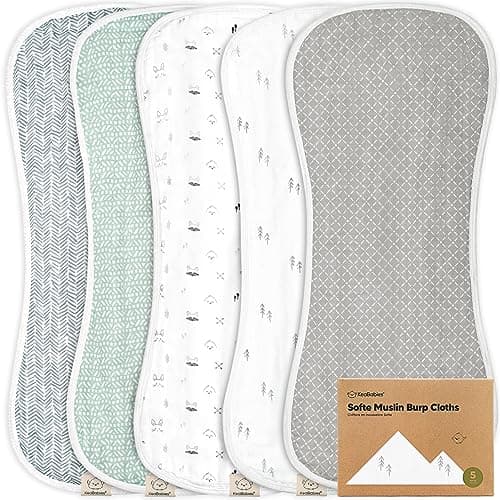 5Pack Muslin Burp Cloths Baby Boy Girl Very Absorbent Baby Burp Cloth Rags 8Layers Viscose Derived from Bamboo Cotton Muslin Towel Super Soft Spit Up Rags No Shrink Washcloths Nordic