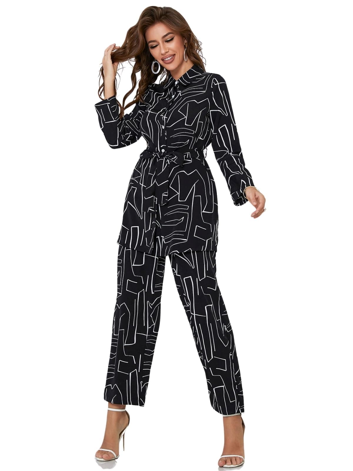 Leriya Fashion Women’s Rayon Co Ord Set For Women Stylish Abstract Printed | Regular Fit Shirt Top & Wide Leg Pants | Stylish Casual, Party & Vacation Wear Two Piece Outfit