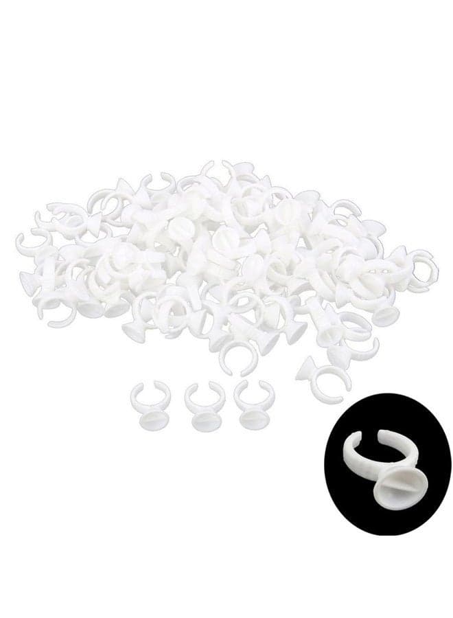 100Pcs 2 Slot Disposable Plastic Nail Art Tattoo Glue Pallet Holder Eyelash Extension Rings Adhesive Pigment Holders Finger Hand Beauty Tools