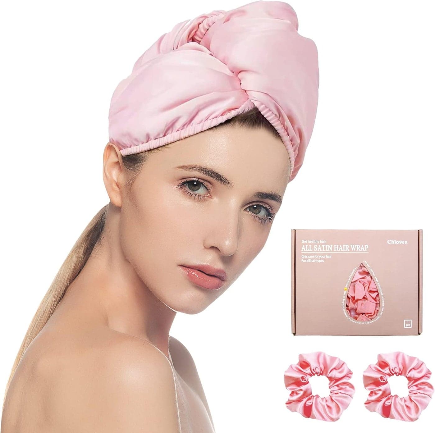 Chloven Satin Hair Towel Wrap Satin Silk Hair Wrap for Sleeping Large Hair Wrap Towels with Scrunchies Anti Frizz Hair Drying Towel Wrap for Women GirlsUltraFine Hair Towel Wrap for Long Hair