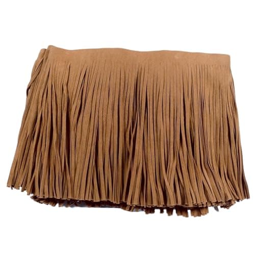 3 Yards 6 Inch Double Side Suede Tassel Fringe Trim Faux Leather Fringe Trim for DIY Sewing Craft Garment Hem Accessories Handbag Boots Embellishment Decoration Camel