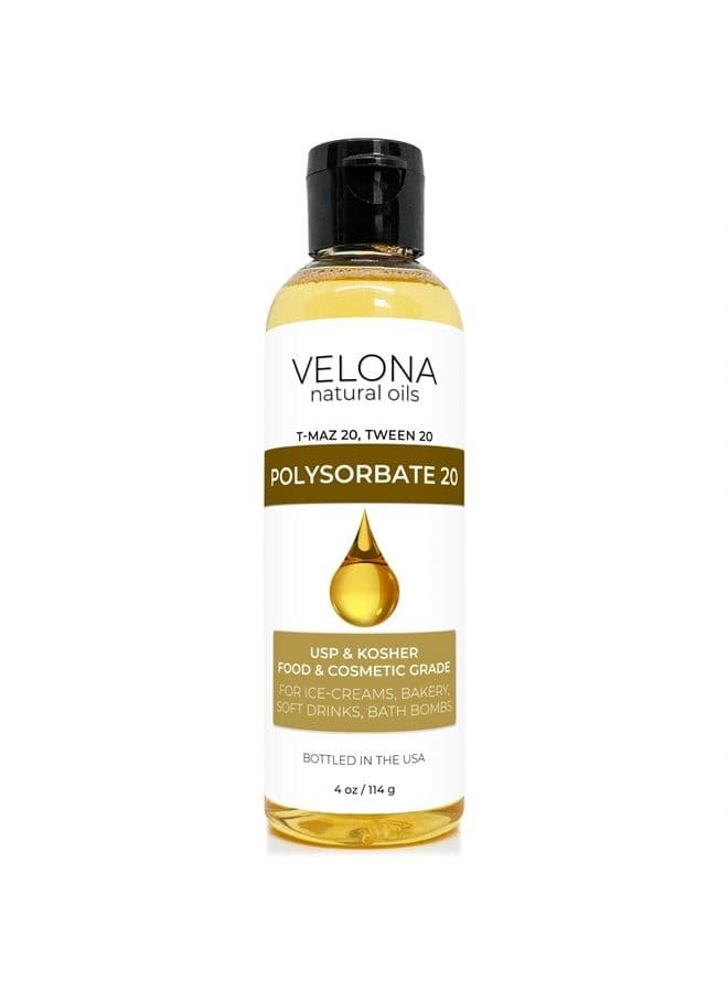 Polysorbate 20 by Velona - 4 oz | Solubilizer, Food & Cosmetic Grade | All Natural for Cooking, Skin Care and Bath Bombs | Use Today - Enjoy Results