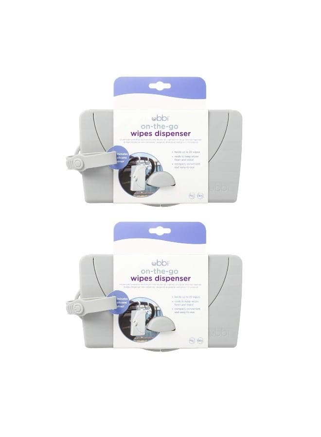 Ubbi On-the-Go Baby Wipes Dispenser, Portable Wipes Container for Travel, Diaper Bag Accessory Must Have for Newborns, Reusable Wipes Holder, Gray, Set of 2