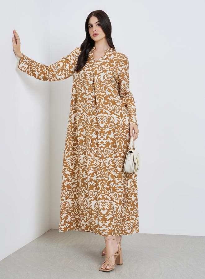 Women All-Over Print Collared Jalabiya