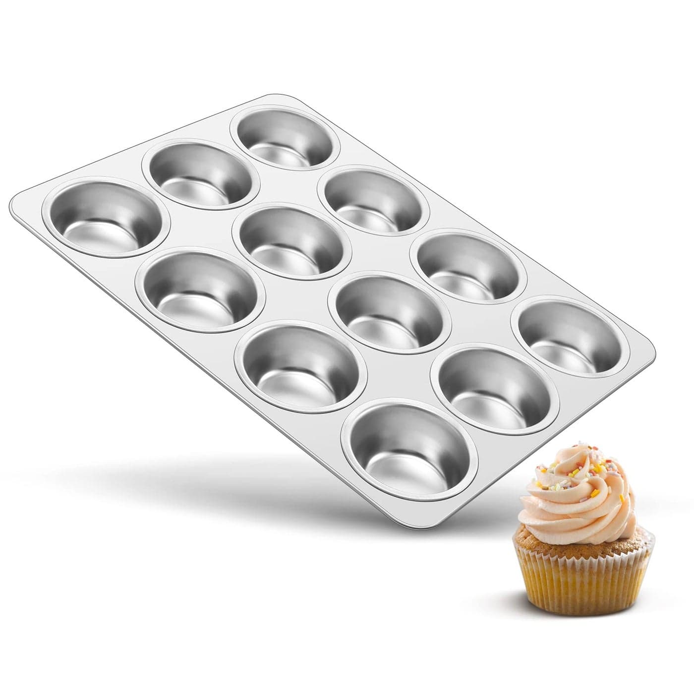 TeamFar 12Cup Muffin Pan Stainless Steel Muffin Tin Metal Cupcake Baking Pan for Oven Regular Size Non Toxic Easy Clean Dishwasher Safe