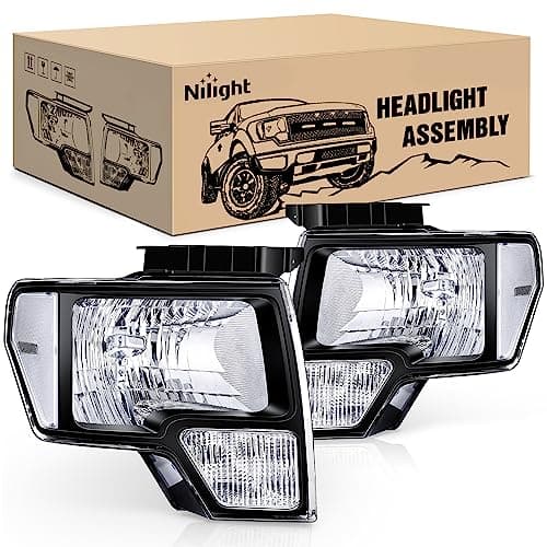 Nilight 2009 2010 2011 2012 2013 2014 F150 Headlight Assembly Black Housing Clear Corner Clear Lens Headlamp Replacement Driver and Passenger Side 2 Pack