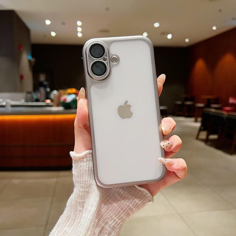 LuxuryKase Hybrid Frosted Clear Case for iPhone 17 | Matte Hard Back Cover | Metallic Frame | Shockproof Slim Design | Anti-Fingerprint | in-Built Camera Lens Protection - Grey