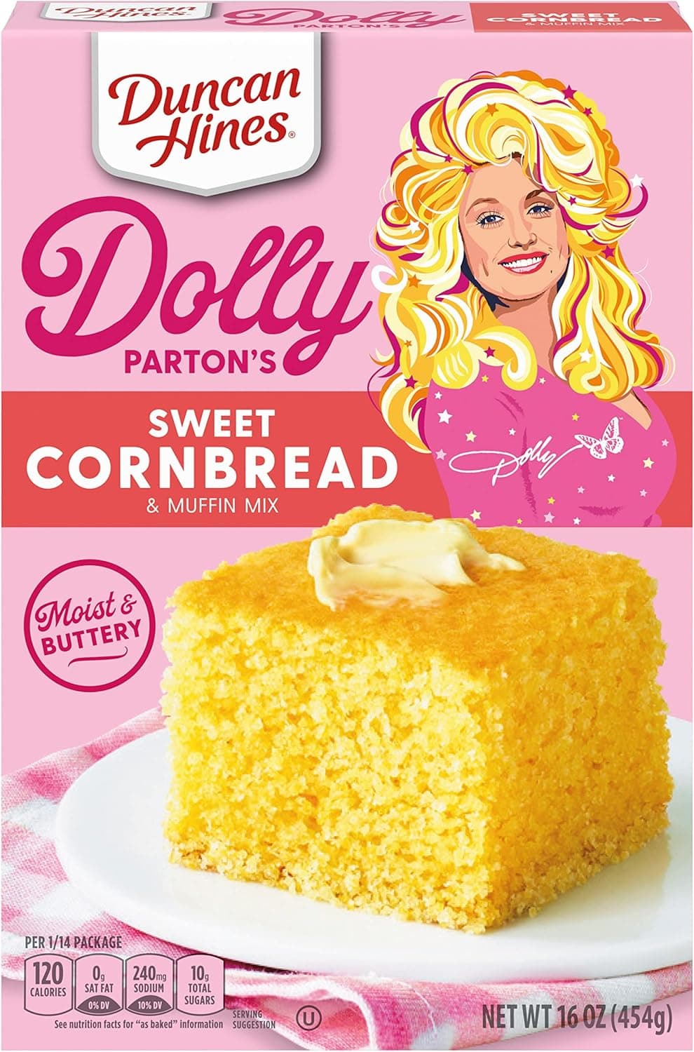 Duncan Hines Dolly Parton's Sweet Cornbread & Muffin Mix, 16 oz - Moist & Buttery