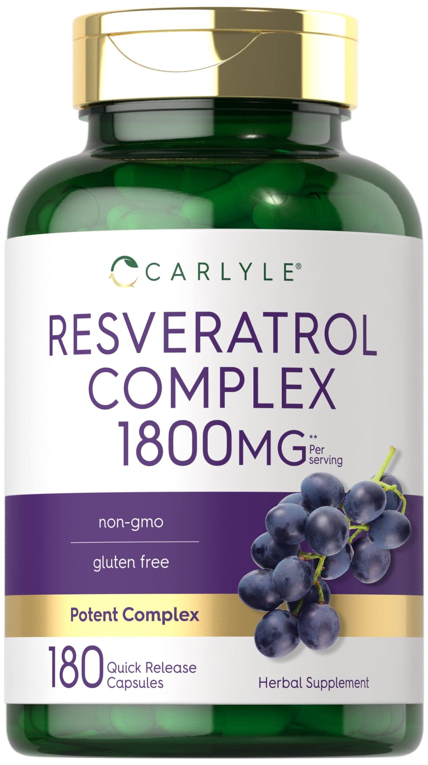 Carlyle Resveratrol Supplement 1800mg 180 Capsules NonGMO Gluten Free Potent Complex