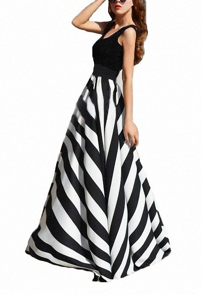 Afibi Women Chiffon Mopping Floor Length Big Hem Solid Beach High-Waist Maxi Skirt (Medium, Black)