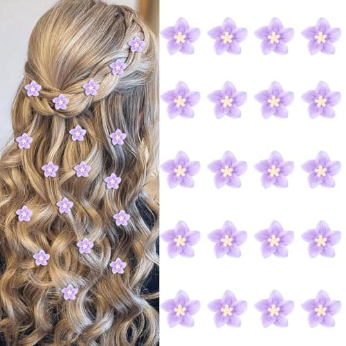 YISSION Mini Lily Flower Hair Clips and Barrettes - 20 Cute Small Bridal Hair Accessories for Girls, Women, and Weddings in Purple