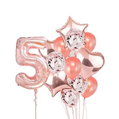 Pop The Party 5Th Number Foil Balloon With 5 Digit Balloon For Including Star, Heart And Confetti Balloons Multicolor (Pack Of 16)