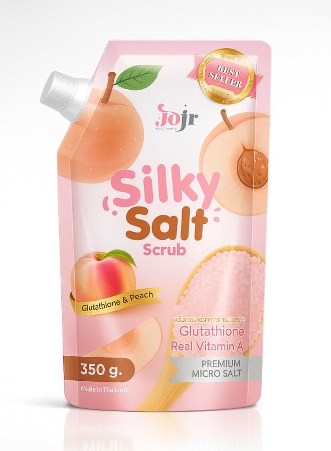 Silky Salt Scrub Glutathione and Peach 350 g Whitening Exfoliating Body Scrub Moisturizing Glowing Skin Natural Salt Scrub for Smooth and Radiant Skin