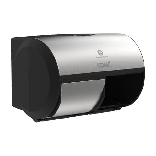 Compact 2Roll SidebySide Coreless HighCapacity Toilet Paper Dispenser by GP PRO GeorgiaPacific Faux Stainless 56796A 1 Dispenser
