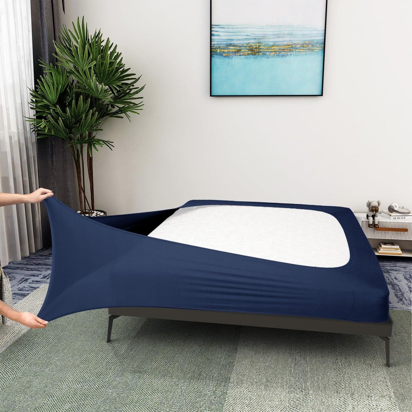 Box Spring Cover TwinTwin XL Size Jersey Knit Stretchy Wrap Around 4 Sides Bed Skirt for Hotel Home Navy