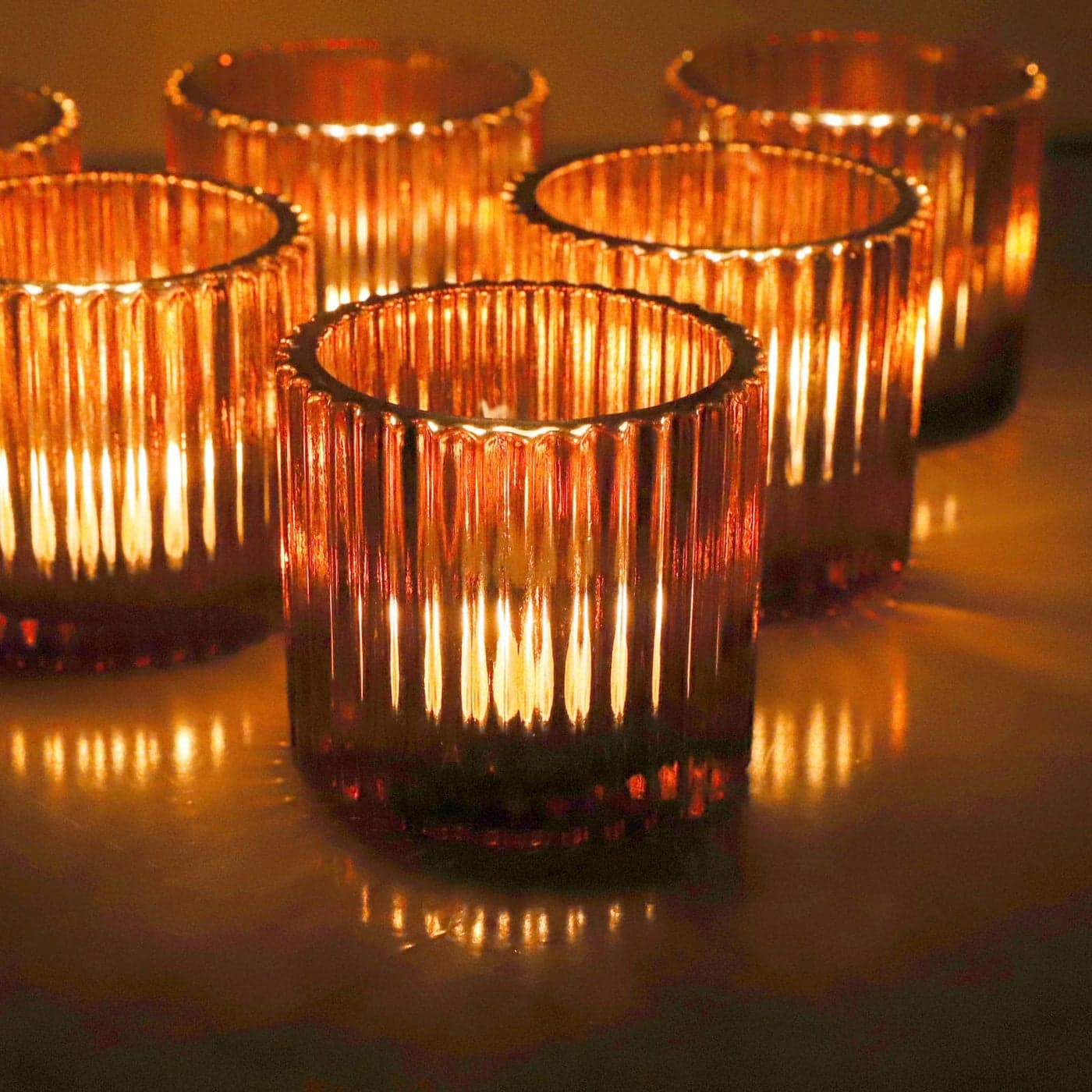 VOHO Votive Candle Holders for Wedding Candles Amber Glass Candle Holder Set of 6 Tealight Candle Holder Bulk for Wedding Decor Table Centerpiece Birthday Party